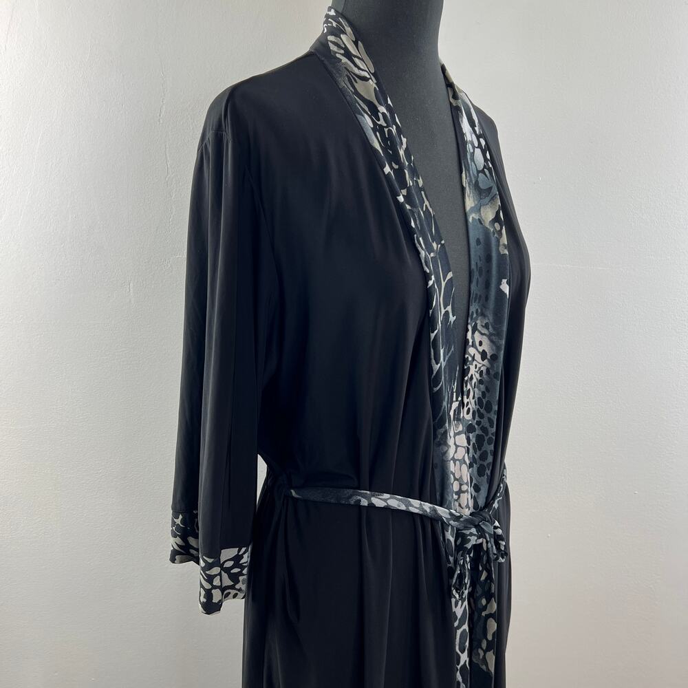 Josie Natori Black Robe Leopard Print Open Front … - image 5